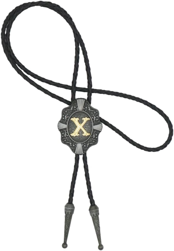 KECOL Western Letter Bolo Tie Cowboy Aalphabet A to Z Neckties Necklace for Men Women - Image 5